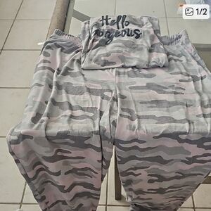Secret Treasures Pink and Gray Camouflage Pajama Set